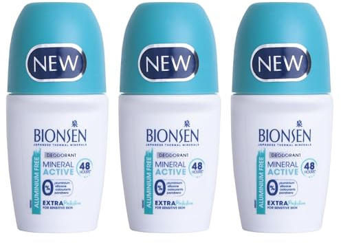 Bionsen Mineral Active Roll-On Deodorant, 0 Percent Aluminum, Paraben Free, 48 Hour Protection Against Odours, Suitable for Sensitive Skin, 50ml, 3 Pack