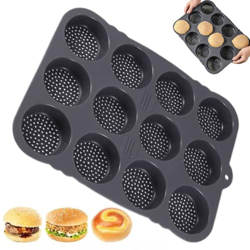 Stampo per panini in silicone a 12 cavità – Stampo per torte antiaderente, teglia da forno a forma di pane a facile rilascio | Utensile da cucina multiuso per muffin, hamburger