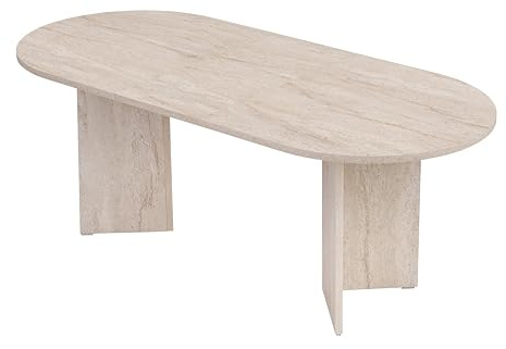 Ausziehbarer Esstisch, Travertine-Farbe, Breite 160–200 cm x Höhe 75 cm x Tiefe 90 cm | 100% melaminbeschichtete Spanplatte, 25 mm Stärke | Stabiler Metallrahmen, perfekt für Moderne Essbereiche
