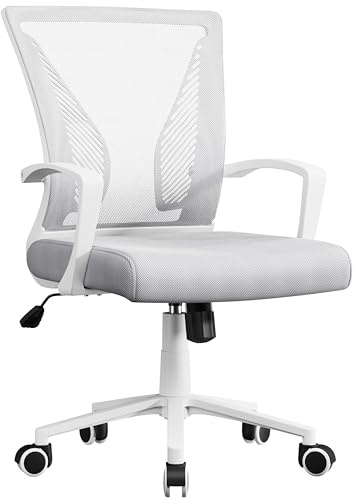 Yaheetech Kontorsstol ergonomisk, med nätspänning ljusgrå | Arbetsstol med armstöd, meshkofstol höjdjusterbar datorstol 136 kg, andas, vippfunktion