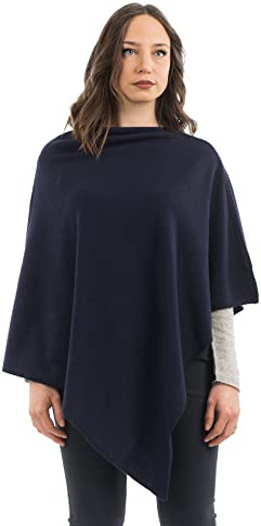 Dalle Piane Cashmere - Poncho kashmirblandning - Made in Italy - Kvinna, Färg: Blå, en storlek