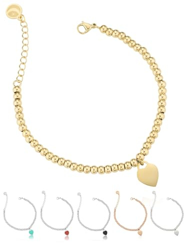 inSCINTILLE Kugeln Armband Herz Damen Edelstahl Verstellbare Länge und Geschenkbox