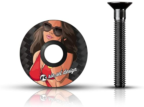 Riesel Design - STEM cap - Tappo di sterzo per Bicicletta di Alta qualità in Carbonio + Viti in Alluminio anodizzato - 6 g!!!! Taglia 1 1/8 - Girl Bella
