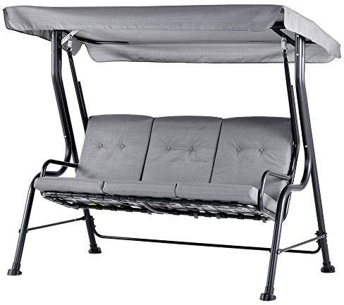 Outsunny 3 Seater Garden Swing Seat Outdoor Swing Chairs Thick Padded Seat Hammock Canopy Porch Patio Bench - Grey