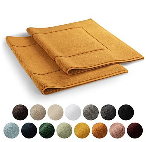 Blumtal 2er Set Premium Frottier Badematte - Badeteppich Oeko-TEX® Zertifiziert, waschbarer Badvorleger 50x80cm, saugstark & weich, Pumpkin Spice - braun