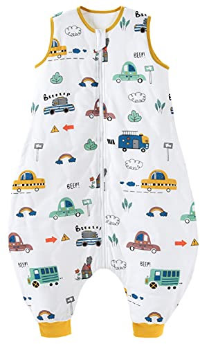Chilsuessy Baby Schlafsack mit Füße 2.5 Tog Ganzjahres Schlafsack (CPC-Zertifizierung) Baby Schlafsäcke Babyschlafsack mit Beinen für Säugling Kinder, Stadt Autos, 80cm/Baby Höhe 90-100cm