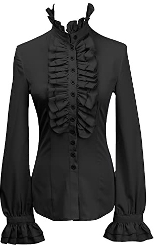 YILEEGOO Chemises vintage victorienne boutonnée col montant volants volants gothique chemisiers rétro manches évasées hauts