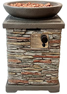 Bracere a Gas in Pietra per Esterno Braciere a Gas Stufa da Giardino Fungo a Gas per Patio Riscaldatore Fiamma Regolabile Senza Fumo Accensione Integrata Propano con Pietre Laviche