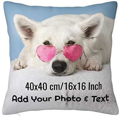 Personalised Cushion Covers 40x40cm/16x16 Inch, Customised Pillow Case Cover with Photo Text Name Gifts for Boys Girls Women Men, Custom Car Sofa Cushions Cover with Family Pet Dog Picture Printed