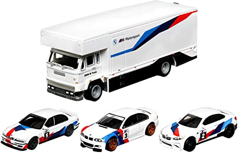 Hot Wheels Premium Collect Display Sets with 3 1:64 Scale Die-Cast Cars & 1 Team Transport Vehicle, Collectors’ Favorites, 2 Sets in the Assortment for Collectors of All Ages