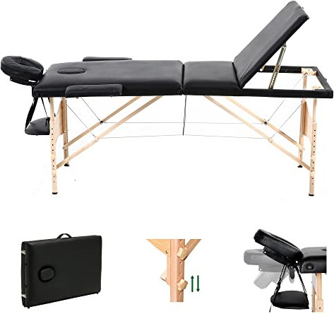 ANSIMIDA 3 Zonen Verstellbare Massageliege Massagestuhl Holz Kosmetikliegen Mobile Massagetisch klappbar höhenverstellbar Therapieliege tragbar für Therapiebehandlung inkl. Kopfstütze + Tragetasche