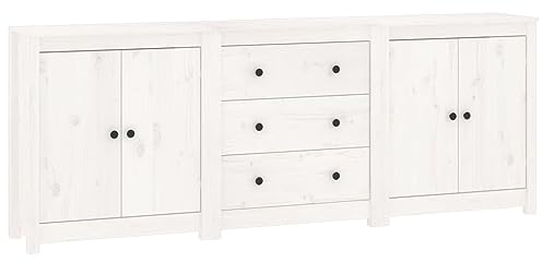 vidaXL Sideboard Schrank Anrichte Kommode Beistellschrank Mehrzweckschrank Standschrank Wohnzimmerschrank Weiß 210x35x80cm Massivholz Kiefer