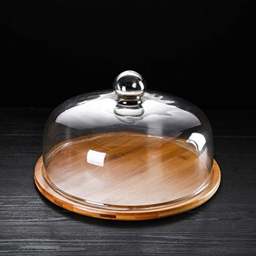 XOOPIT Tapa para el microondas, Servidor, Barra de cúpula de Cristal, Bandeja de Postre de Fruta, Placa Redonda Acanalada de Madera, Bandeja de pastelería de café, 26/29/33CM