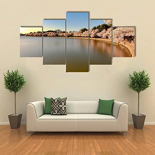 ERGO PLUS Cherry Blossoms Tidal Basin Art Paintings Stretched Paintings Ready to Hang for Home Decorations for Living Room Wall Decor Gallery wrapped Poster and Print (60x31in)