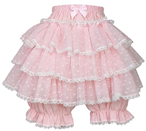 Cuteighteen kvinnor Lolita Bloomers japanska fina djur volanger bloomer shorts kawaii tyll tutu pumpabyxor underkjol, ROSA, M