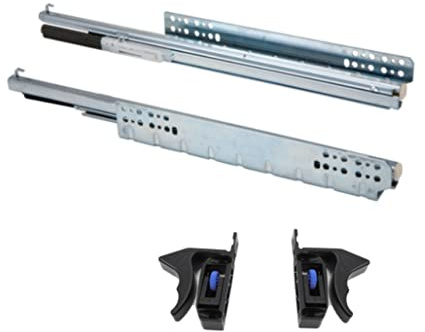 AZERODESIGN -Juego Guia Puerta Corredera -Rieles Para Cajones -Guia Cajones Para Cocina -Armario Extraccion Total Con Sistema de Auto Frenado Cierre Silencioso Aguante de Peso de 35Kg (400mm)