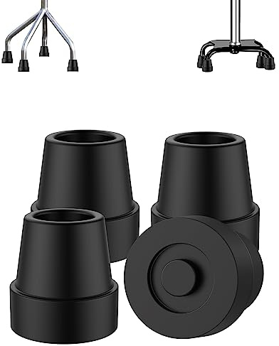 supregear Gummi Gehstockspitzen (4-Pack), Rutschfester Quad Gehstock Tipp 16 mm Ersatz Gummifuß für Gehstöcke Krücken Klapp Gehstock Zubehör, Schwarz