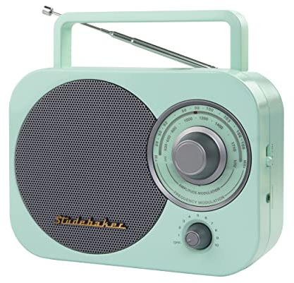 Studebaker Mint Green Vintage Home Portable Retro AM/FM Radio with Headphone Jack - (Limited Edition)