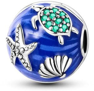 CYCUFF Clip Spacer Charm für Armband 925 Sterling Silber Pave Cubic Zirkonia Clip Verschluss Stopper Bead Charm Geschenk für Frauen Family Friends (Schildkröten und Seesterne als Suchperlen)