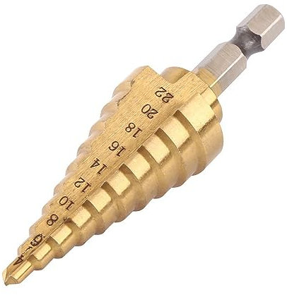 Shallho Foret hélicoïdal 1/4 - 4-22 mm - Avec revêtement en titane - Foret pas à pas HSS - Pour plastique, bois, métal - Foret conique multi-trous