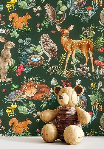 Newroom Tapete Grün Vlies Waldtiere - Kinder Verspielt Tiere Blätter für Kinderzimmer Babyzimmer