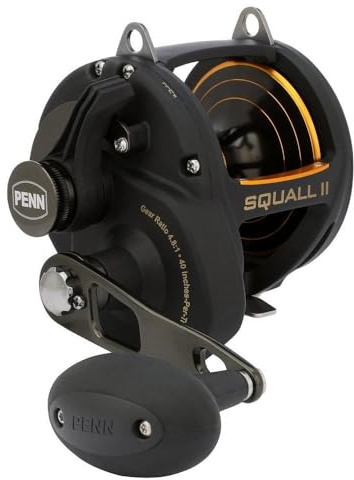 PENN Squall II Lever Drag Angelrolle, Größe 50, Graphitkörper und Seitenplatten, Haupt- und Ritzelgetriebe aus Edelstahl, leistungsstarker PENN Dura-Drag