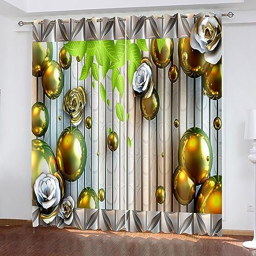 Skcess Gardinen Wohnzimmer, Vorhänge Wohnzimmer Gold Metallblumen Im Wasser Vorhang Polyester Gardinen 2er Set 137x160cm(WxH)