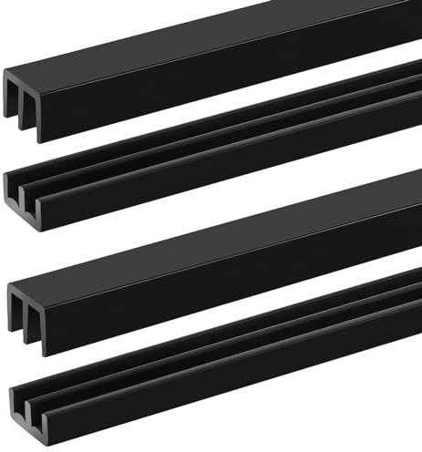 Landical 2 Sets 4FT Sliding Door Track for 1/8 Thick Panels Closet Glass Doors Plastic Cabinet Window Sliding Track (Black)