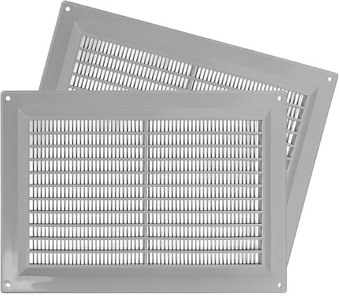 2-Pack 10'' x 7'' Inch / 250 x 170 mm Plastic Gray - Vent Cover - Square Duct Cover - Air Vent Louver - Protective Screen Mesh - HVAC Ventilation