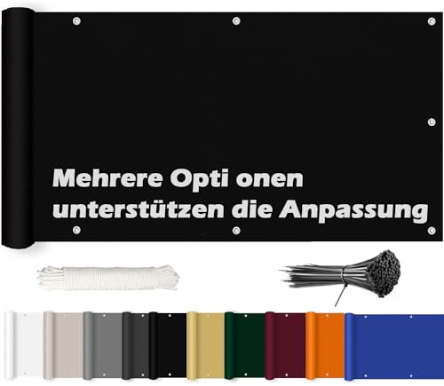 ROBAG GartenSichtschutz 80x1100cm, Sichtschutz Balkonbespannung, Witterungsbeständig und Wasserabweisend, 100% Privatsphäre für Gartenzaun Balkonzaun - Schwarz