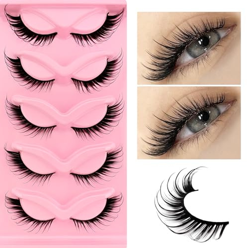 Lösögonfransar, Wispy Cat-Eye, ögonfransar, våta, look, curly fox eye, konstgjorda ögonfransar, 18 mm, långa, dramatiska änglavingar, ögonfranslyft, falska ögonfransar, 5 par-pack (watt-06)