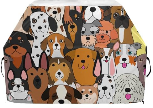 Grillabdeckungen mit verstellbarem Klettverschluss, Grillabdeckung für Weber, Brinkmann, Char Broil, wasserdicht, winddicht, Doodle-Hunde, bunte Gasgrillabdeckung, 165 x 63,5 x 114 cm