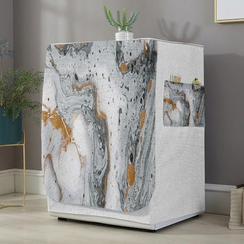 Highdi Housse de Protection pour Machine à Laver, Chargement Frontal Housse La Poussière avec Ouverture Frontale pour Linge Domestique (Marbrure 4,Capacité S 6~7.5KG)