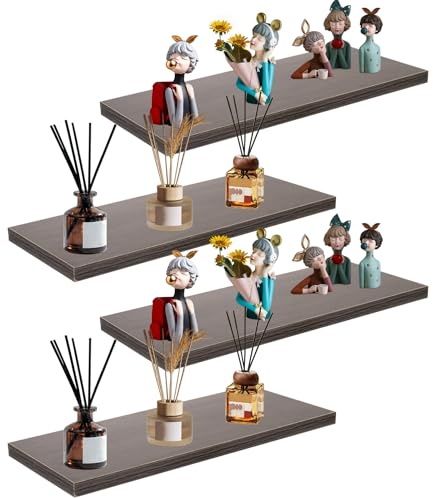 APACALI Floating Shelves Set of 4, 40cm Wooden Wall Shelves, Wooden Floating Shelves, Wall Shelves for Bedroom Living Room Bathroom Kitchen, Brown