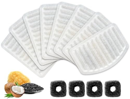 GoldenSun Cat Water Fountain Filters, ONLY for D36/D66 Cat Fountain with Water Level Window, Carbon Resin Filters Dog Water Dispenser Filters Replacement with Pump Sponges(8filters+4sponges)