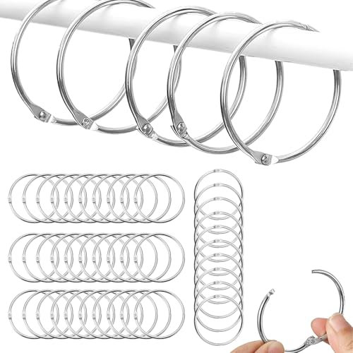 Vorhangringe, 40 Stück Vorhangringe Metall, 50mm Gardinenringe, Duschvorhang Ringe, Gardinenringe zum Öffnen, Rundringe Vorhang Clips, Für Vorhänge, Duschvorhänge und Türvorhänge(Silber)
