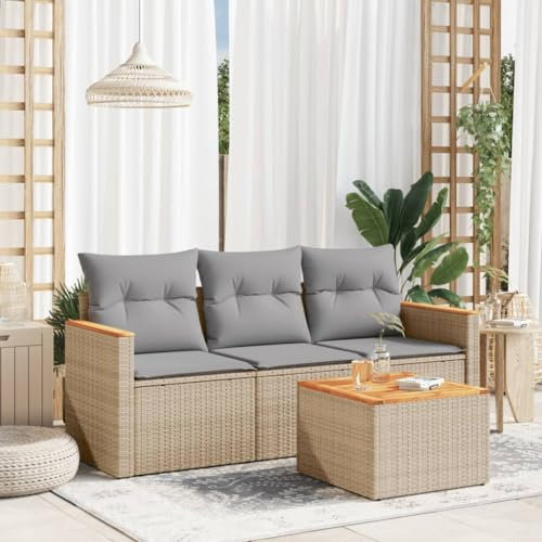 Xichuzi 4-TLG. Garten-Sofagarnitur mit Kissen Beige Poly Rattan, Lounge Gartenmöbel Set, Möbelsets, Balkon Möbel, Gartenlounge, Gartensofa - 3258167