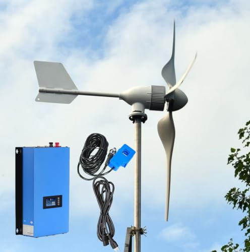 2000W 3 Flügeln Windkraftanlage mit Netzwechselrichter Steckerfertig 230v | 2KW Horizontaler Windturbinen mit Grid Inverter, Netzkopplung Windgenerator Komplettanlage,48V auf 220VAC ins Stromnetz