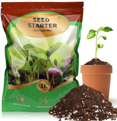 GOTVUGE Seed Starter Potting Soil Mix, Seed Starting Mix for Germination and Growth, Loamy Compost Well-Drainaged Soil Fit for Vegetable, Flower, houseplant (1L)