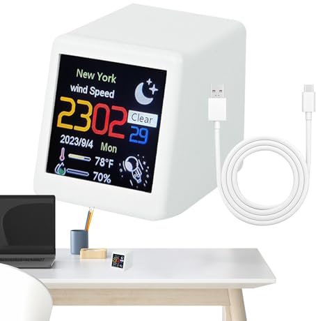 Decoración de escritorio meteorológica inteligente - Estación meteorológica digital con WiFi | Visualización del pronóstico del tiempo, monitor de temperatura y humedad para el hogar, oficina