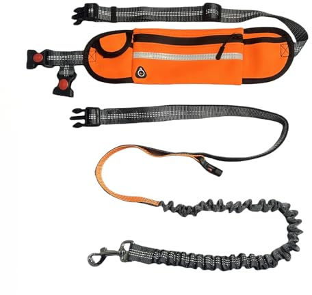 FJ Four Joys Hands Free Dog Leash with Zipper Pouch, Waist Leash for Dog Walking with Shock Absorbing Bungee for Walking, Jogging and Running (Orange)