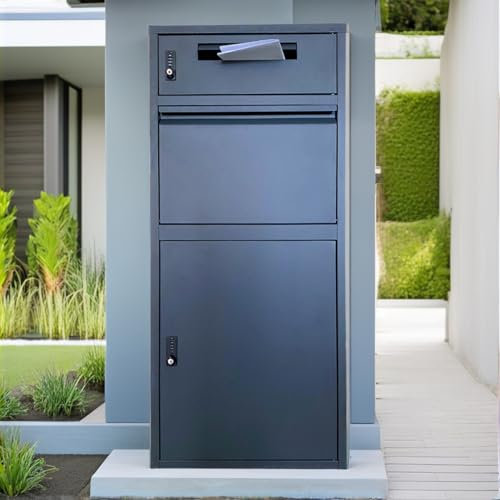 Boîte à Colis – Boîte Aux Lettres pour Colis – Anthracite – Libre Pose Ou Fixation Murale – Compartiment Séparé – Serrure À Code – Tapis Amortisseur Offert – Acier Résistant – DuoBox ParcelXL®