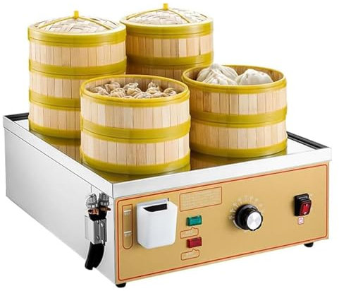 JXYQ Vaporiera elettrica Commerciale per Dim Sum con Allarme di ebollizione a Secco, Alimentazione idrica Indipendente, Temperatura Regolabile per panini al Vapore Perfetti Ogni Volta.