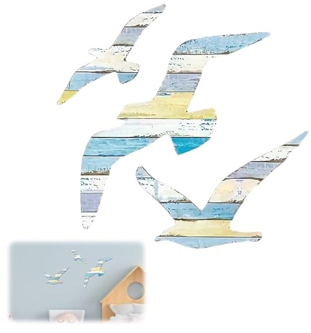UZYXC 3 Stück Möwen Wanddeko, Wanddeko Schlafzimmer, Seemöwen Wanddekoration für Wohnzimmer, Schlafzimmer, Badezimmer, Flur, Ferienhaus