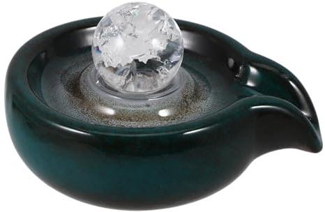 IMIKEYA Fontaine Cascade Alimentation en Céramique Décorative pour Jardin et Cour, Sortie d'eau Boule Cristal Vert Paon, Accessoire Fontaine à Circulation d'eau, Décor Extérieur Paisible