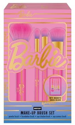 Barbie - Set di 4 pennelli per fondotinta, cipria, ombretto e contorni rosa, regalo per donne, ragazze e adolescenti, Sence Beauty (4 pennelli)