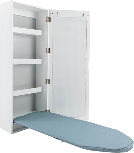 Armario de tabla de planchar montado en la pared, centro de planchado plegable con espejo, diseño que ahorra espacio, fácil de instalar, tabla de planchar integrada para una vida compacta