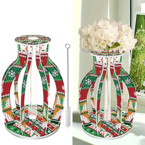 CXINLky Diamond Art Painting Blumenvase, Kreativ Diamond Art Weihnachten Reagenzgläser mit Bürste, Reagenzglas Vase für Hydrokultur Pflanzen, Tisch Hause Büro Wohnzimmer Deko-16