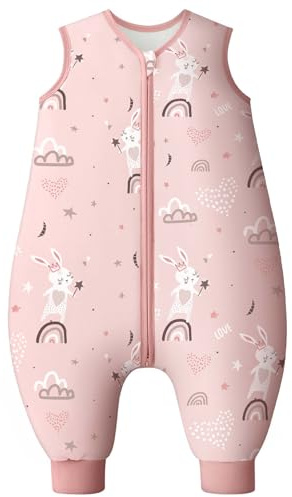 Looxii Schlafsack Baby mit füßen 2.5 Tog Baumwolle Warm Winterschlafsack Baby Schlafsack mit Beinen für Kinder 3-4 Jahre Jungen Mädchen 90 cm Rosa Rabbit