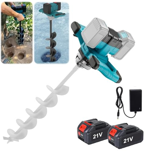 Akku-Erdbohrer für Makita 18V Batterie, 1200W Bürstenloser Motor, Geschikt voor Ø 350mm Vloerboor, Ijsboor, für Zaunbau, Garten & Fundament,Mörtelrührer, Lieferung ohne Ladegerät & Boor (2 Akku)